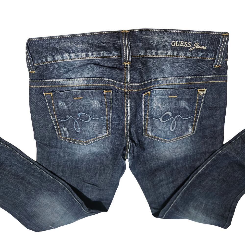 Y2k Guess Boot Cut Distressed Vintage Blue Denim Jeans Button Fly zip Up Size 30